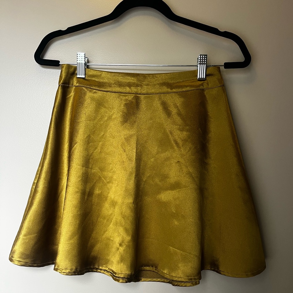 Green Satin A-Line Skirt